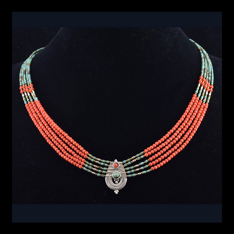 JN2044 | | JN2044 | Nepalese Turquoise & Coral Collar Necklace