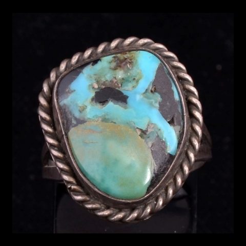 JN3003 | Antique Turquoise and Sterling Navajo Ring - 00 | JN3003 | Antique Turquoise and Sterling Navajo Ring - 00
