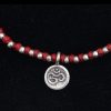 Woven Red Linen Bracelet with Hill Tribe OM Charms