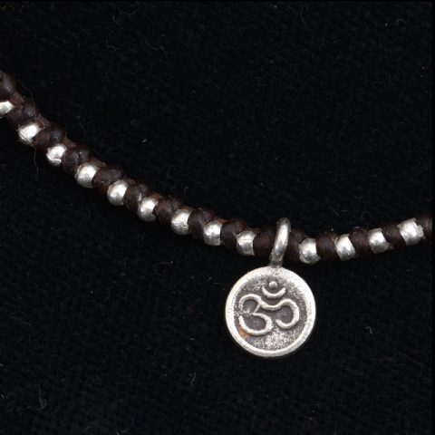 JN3013 | Woven Brown Linen Bracelet with Hill Tribe OM Charms - 01