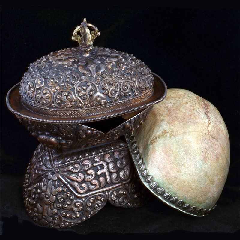 KP213 | Kapala with Beautiful Copper Repousse Stand and Cover | KP213 | Kapala with Beautiful Copper Repousse Stand and Cover