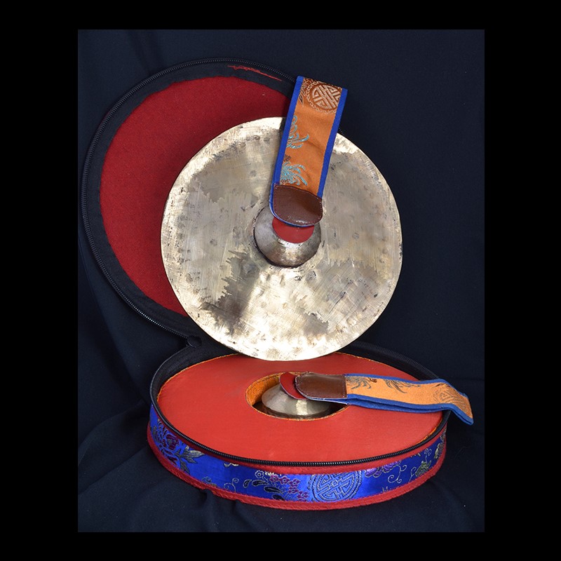 TG305 | Bhutanese Cymbals with Silk Brocade Case - 00 | TG305 | Bhutanese Cymbals with Silk Brocade Case - 00