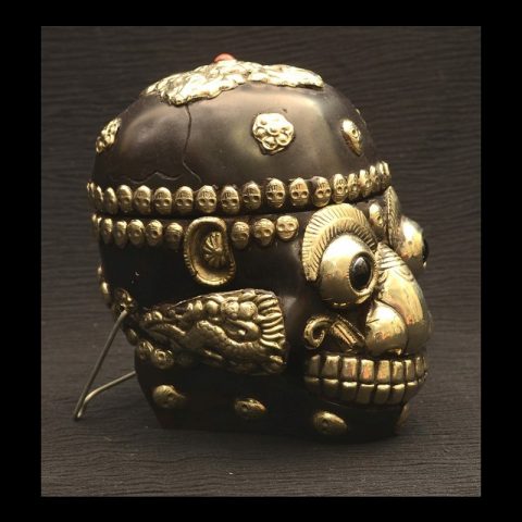 TS300A | Half Size Resin Tantric Skull Decorated with Metal Stampings - 02 | TS300A | Half Size Resin Tantric Skull Decorated with Metal Stampings - 02