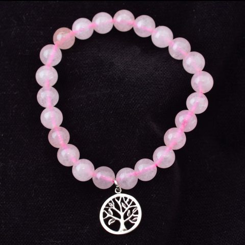 YJ103 | Rose Quartz and Tree of Life Charm Stretch Bracelet - 00
