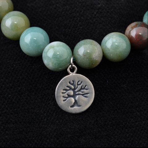 YJ104 | Green Agate and Tree of Life Charm Stretch Bracelet - 01