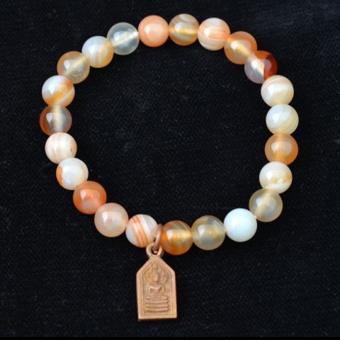 YJ107 | Multi Agate and Copper Buddha Charm Stretch Bracelet - 00
