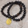 Black Agate Stretch Bracelet with Buddha Amulet Charm