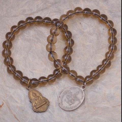 YJ113 | Smokey Quartz Stretch Bracelet with Buddha Amulet Charm - 00