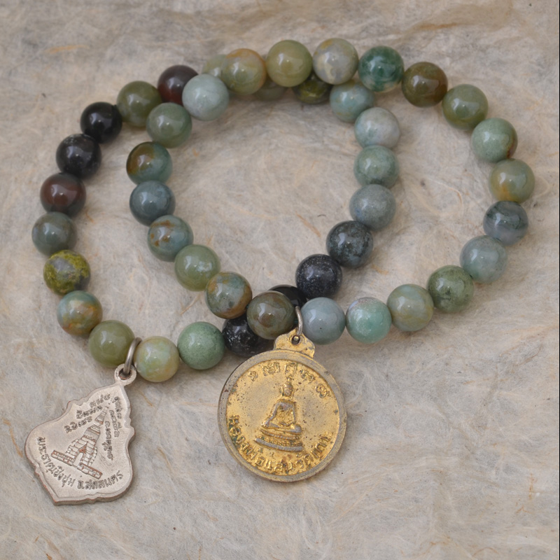 YJ114 | Green Agate Stretch Bracelet with Buddha Amulet Charm - 00 | YJ114 | Green Agate Stretch Bracelet with Buddha Amulet Charm - 00