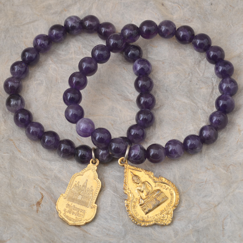 YJ118 | Amethyst Stretch Bracelet with Buddha Amulet Charm - 00 | YJ118 | Amethyst Stretch Bracelet with Buddha Amulet Charm - 00